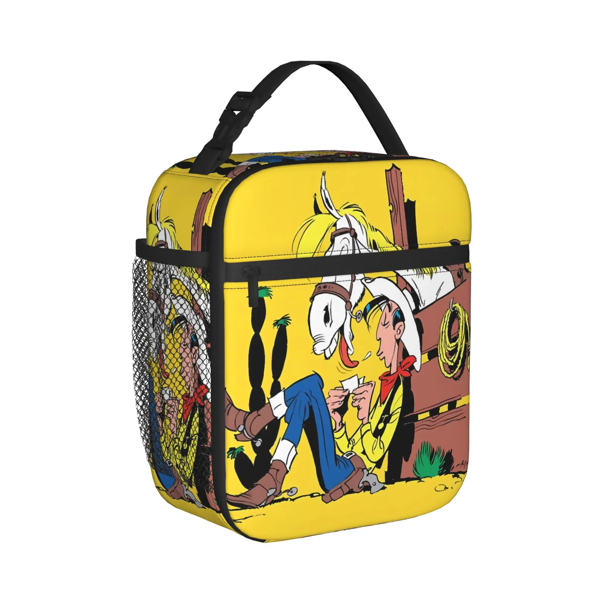 Lucky Luke Cartoon Comics Lunch Bag Lunch Box For Child Travel Portable Zipper Cooler Bag Oxford Print Thermal Lunch Bags