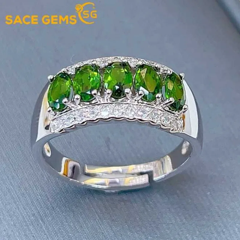 

SACE GEMS New Luxury 925 Sterling Silver 3*5MM Natural Diopside Gemstone Rings for Women Engagement Cocktail Party Fine Jewelry