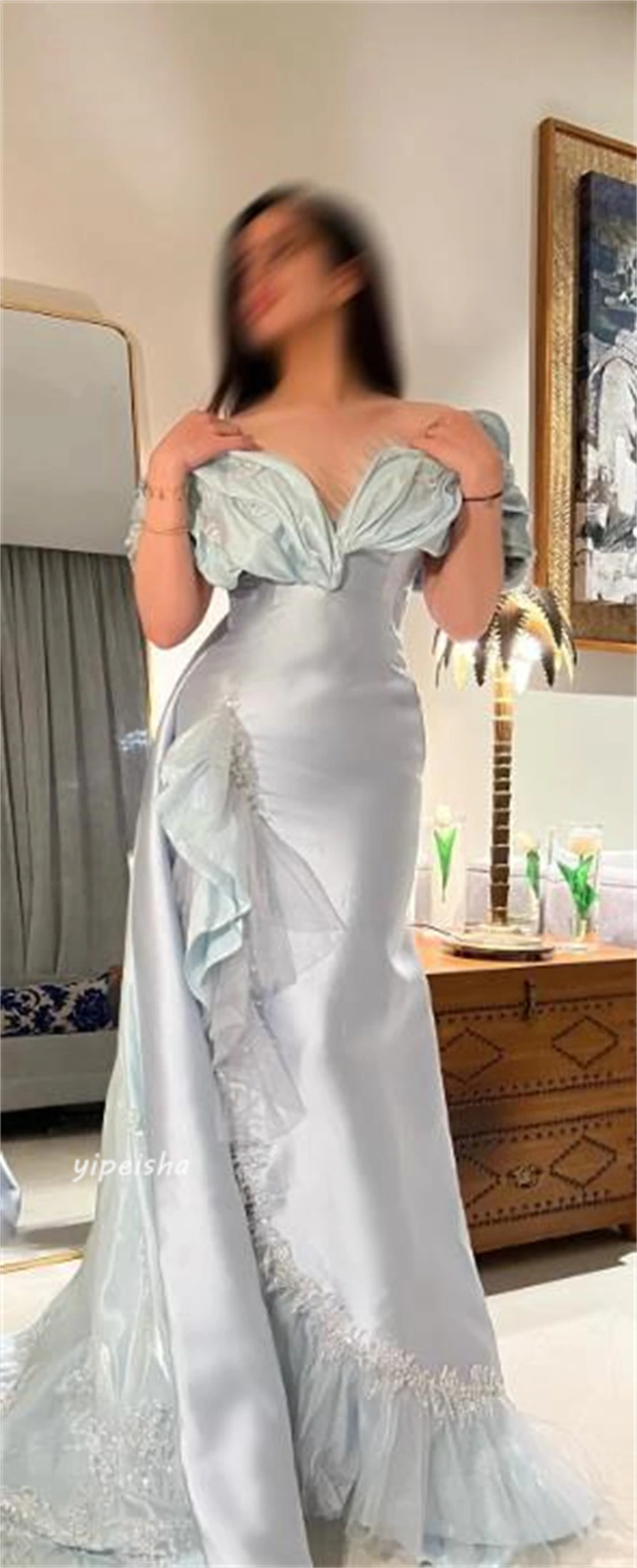 Customized Evening Saudi Arabia Satin Beading Draped Pleat Birthday A-line Off-the-shoulder Bespoke Occasion Gown Long Dresses