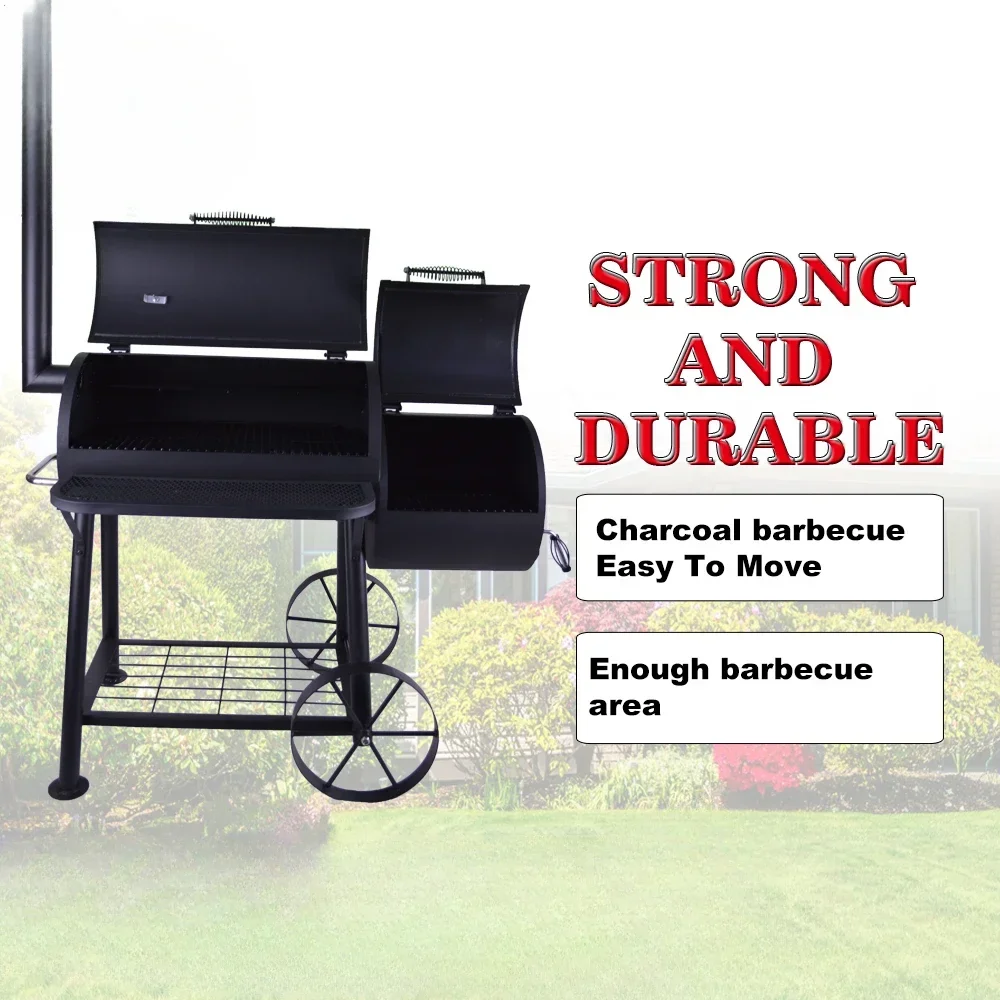 Outdoor Camping Garden Heavy Duty Trolley Charcoal grill Offset Smoker Bbq