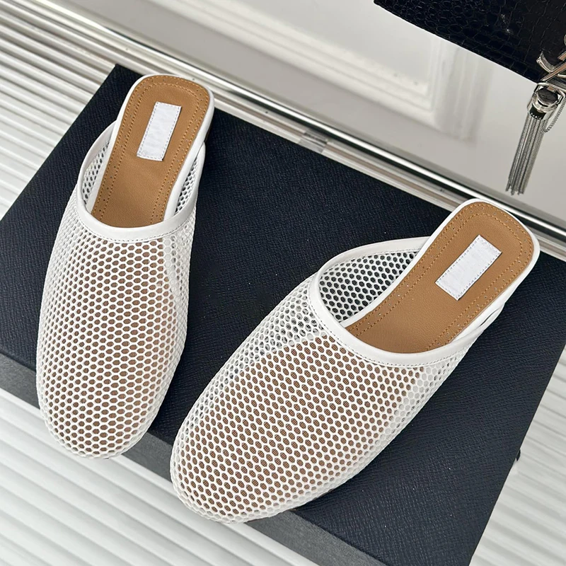 Leisure Retro Mesh Flat Bottom Half Slippers Various Colors Designer New Summer Lazy Mules Daily Walking Summer Beach Slides