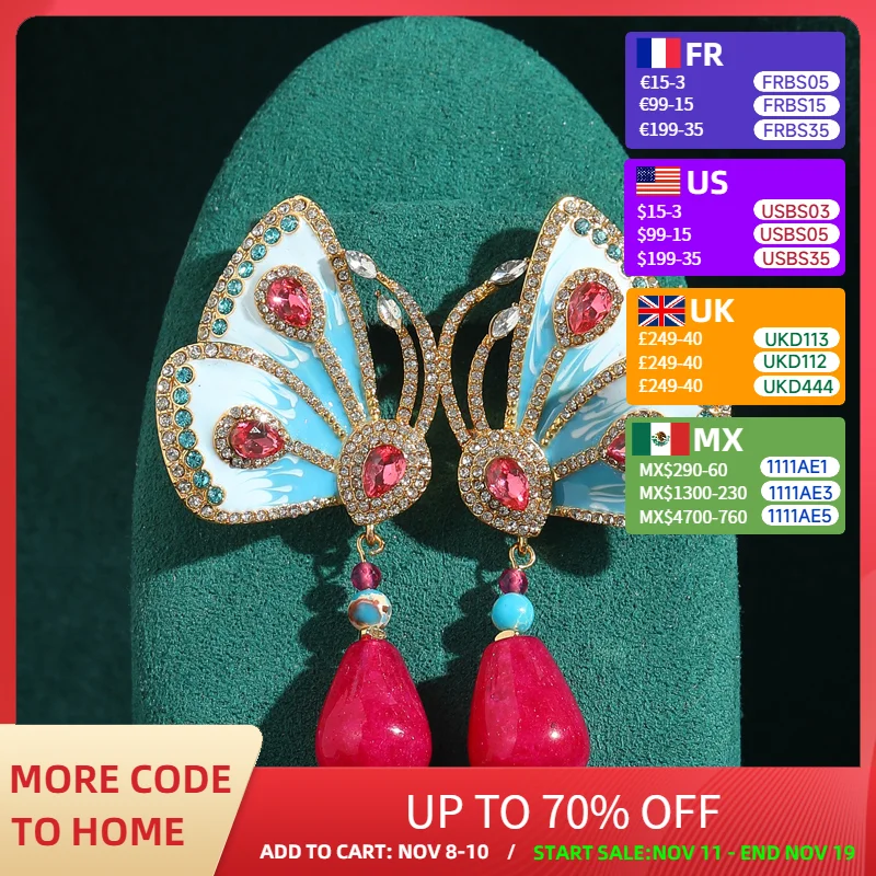 

Vintage Blue Butterfly Enamel Drop Earrings Water Glass High Quality Luxury Designer Jewelry Accessories For Women 2025 Trends