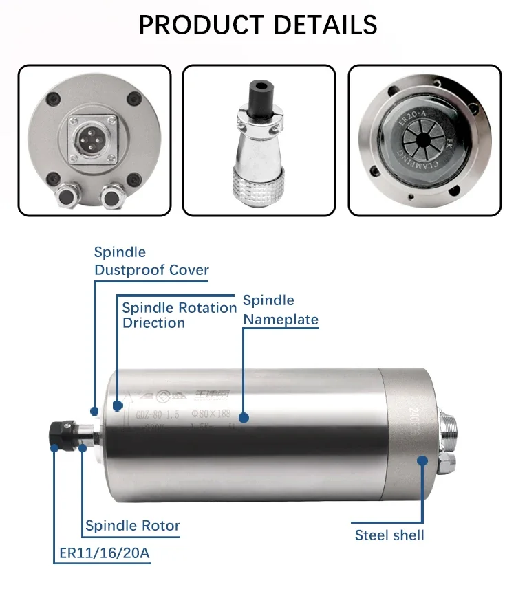 1.5kw 2.2kw 3.2kw Water Cool Spindle Cnc Router Spindle Machine Tool Spindle