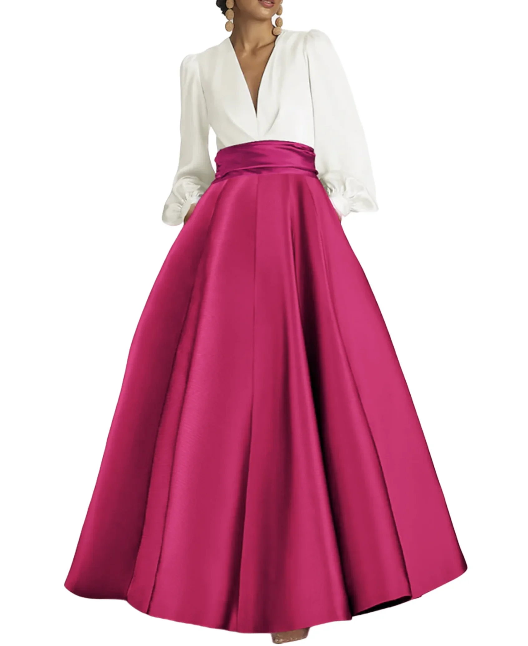 

A-Line Evening Gown Elegant Wedding Guest Dress Formal Prom Floor Length Long Sleeve V Neck Satin with Ruched 2026