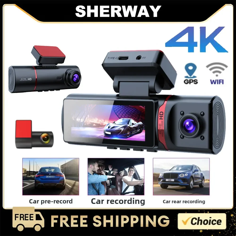 3-kanałowa kamera samochodowa 4K do samochodów Kamera przednia wewnętrzna tylna Trójdrożna kamera samochodowa z GPS WiFi IR Night Vision Rejestrator wideo Rejestrator samochodowy