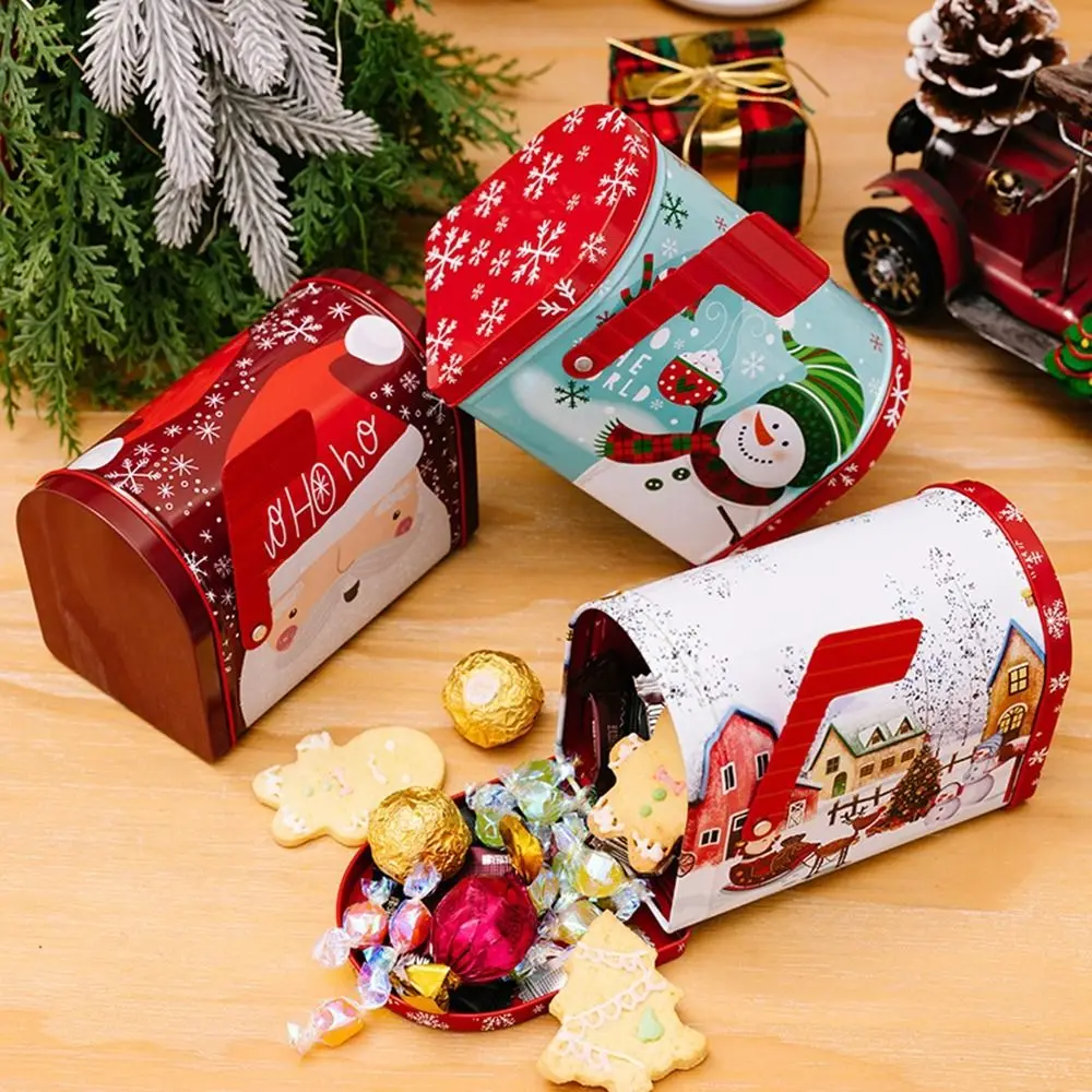 Mailbox Shaped Christmas Metal Candy Cookie Box Kids Biscuit Candies Chocolates Gift Box Large Capacity Xmas Tin Box Money Bank