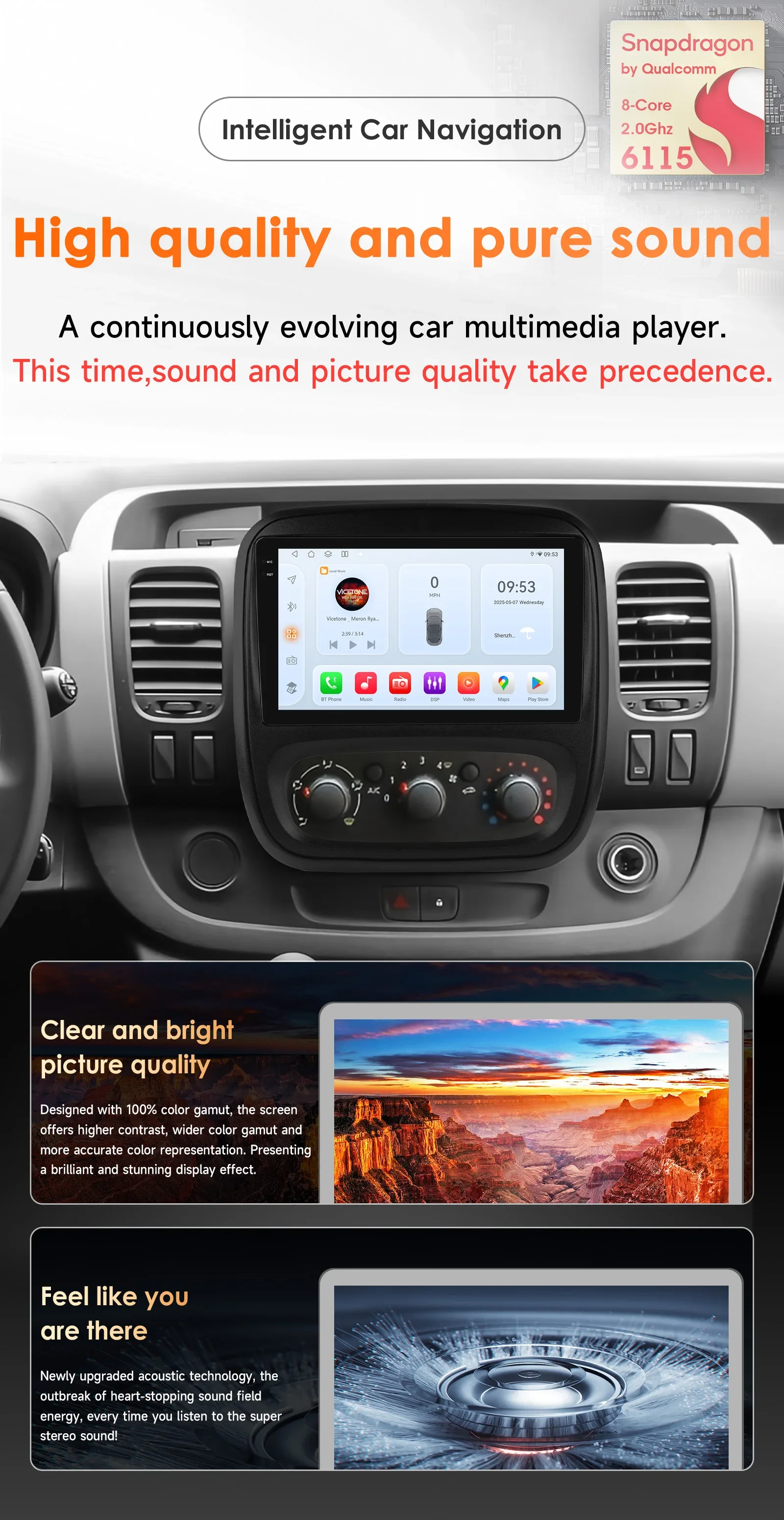 Hizpo Android Auto-Multimedia-Player für Renault Trafic 3 2014 Opel Vivaro B GPS Carplay AI Intelligenter Bildschirm Autoradio 360Cam 9 Zoll Auto-Intelligent-Bildschirm QLED-Display Automotive Head Unit Navigation 5G WIFI DSP Split ADAS USB DVR SWC FM AM RDS Kamera – Detail 6