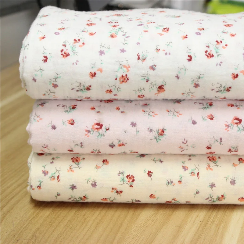 Flower Printed Cotton Crepe Fabric Soft Double Gauze Cotton Crepe Fabric for DIY Sewing Patchwork Baby Cloth Tracksuit Bed Sheet