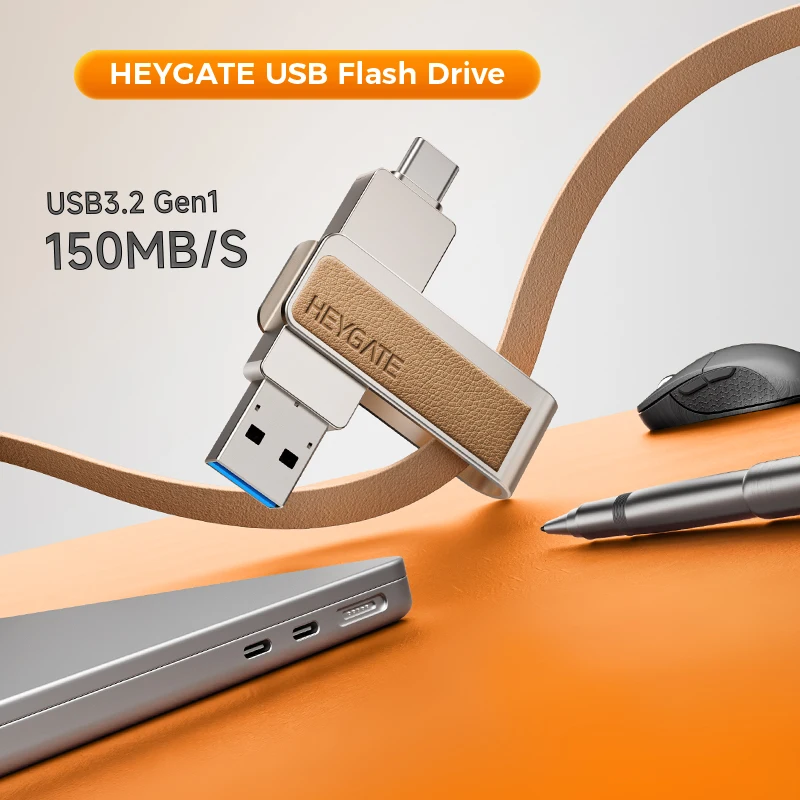 Картина 3: USB-флеш-накопитель HEYGATE Dual Drive USB 3.2 Gen1 OTG, флешка Type-C, высокоскоростная, 150 МБ/с, для ноутбуков, планшетов, телефонов