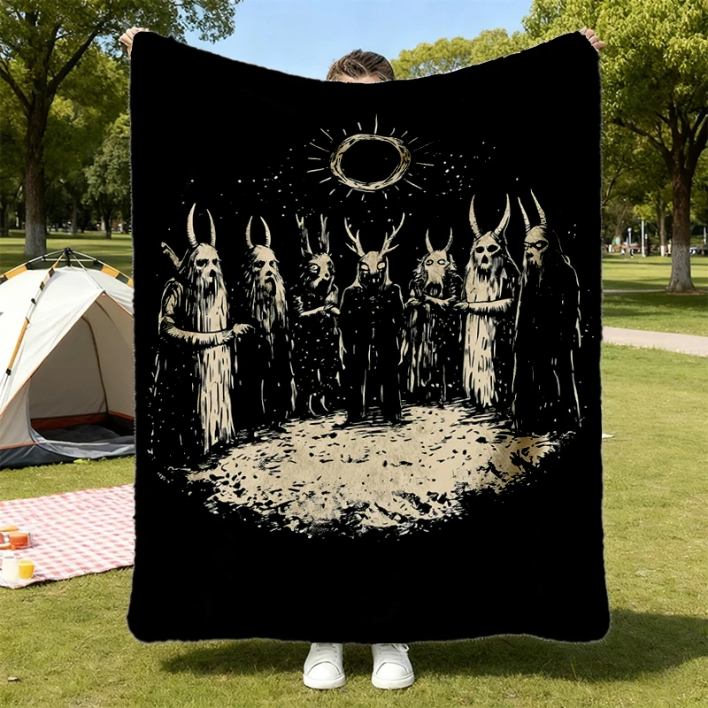 Folk Horror Flannel Blanket Occult Gift for Everyone Retro Goth Flannel Throw Weirdcore Cozy Blanket Weird Halloween War