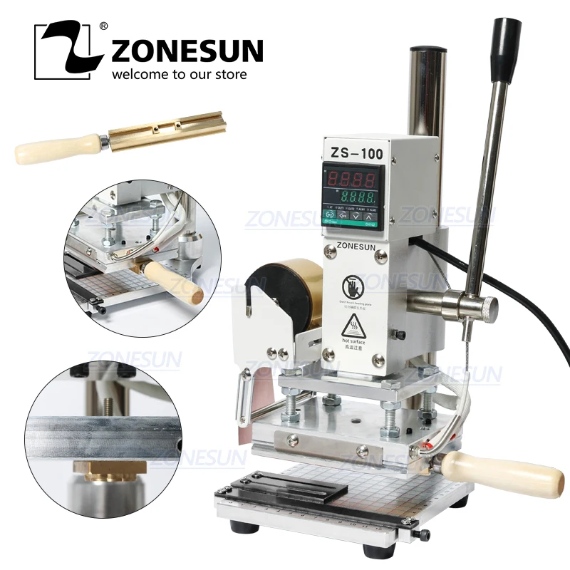 

ZONESUN ZS-100 Dual Purpose Manual LOGO Hot Foil Stamping Embossing Machine Heat Press Machine For PVC Card Leather And Paper