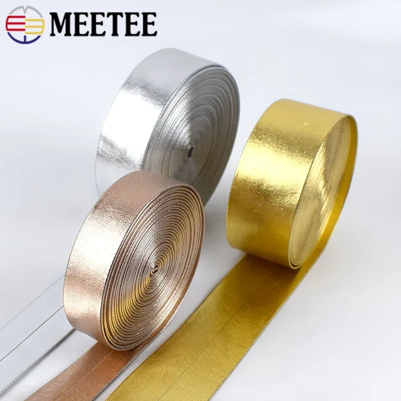 Meetee 5M 5-30mm Width Synthetic PU Leather Ribbon Gold Silver Bag Cords DIY Clothing Jewelry Decor Bows Band Necklace Material