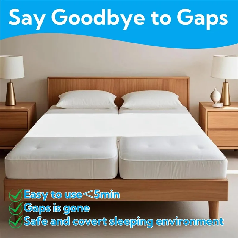 【سعر السعر!】محول سرير طويل بزر معدني، جسر سرير مزدوج إلى الملك مع أشرطة تثبيت، حشو فجوة كينج سبليت قابل للتعديل B