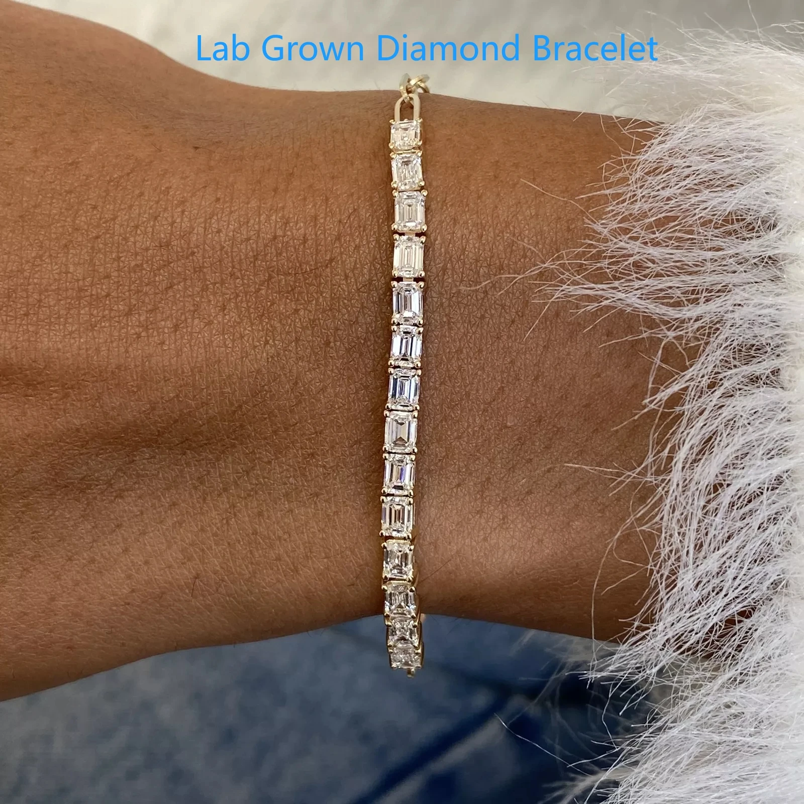 

Браслет-цепочка из желтого золота 14 карат, изумрудная огранка, CVD HPHT, созданный в лаборатории бриллиант, 15 шт., 1,79 карата, цвет EF VS-VVS, свадебный браслет для женщин