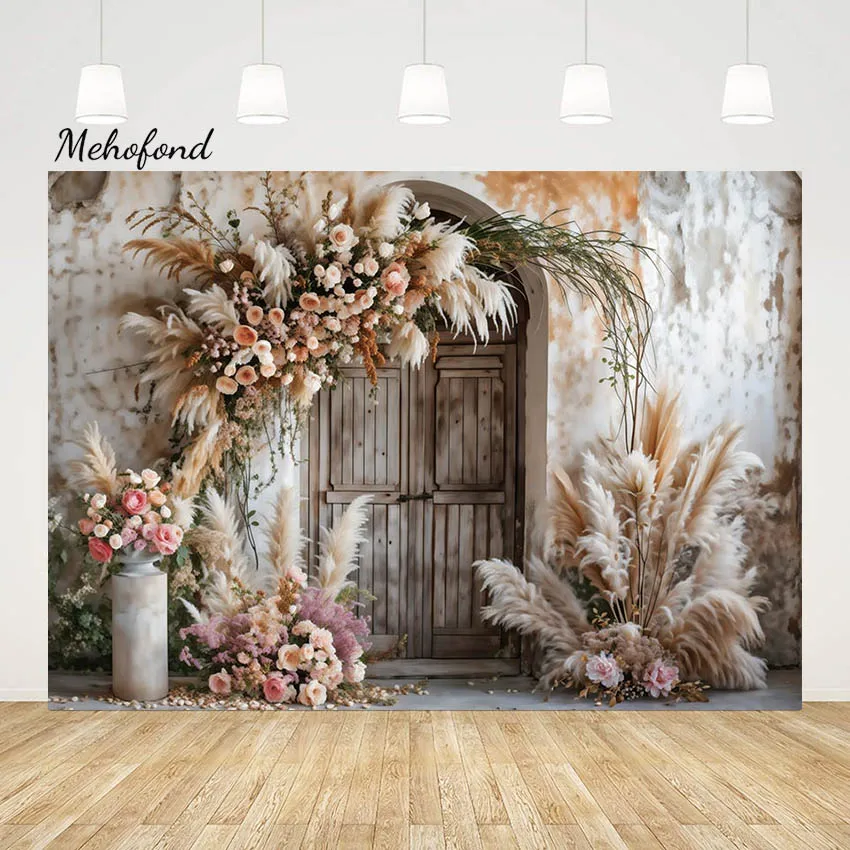 

Mehofond Photography Backdrop Boho Pampas Grass Maternity Party Portrait Vintage Flower Background Grunge Wall Decor Photozone