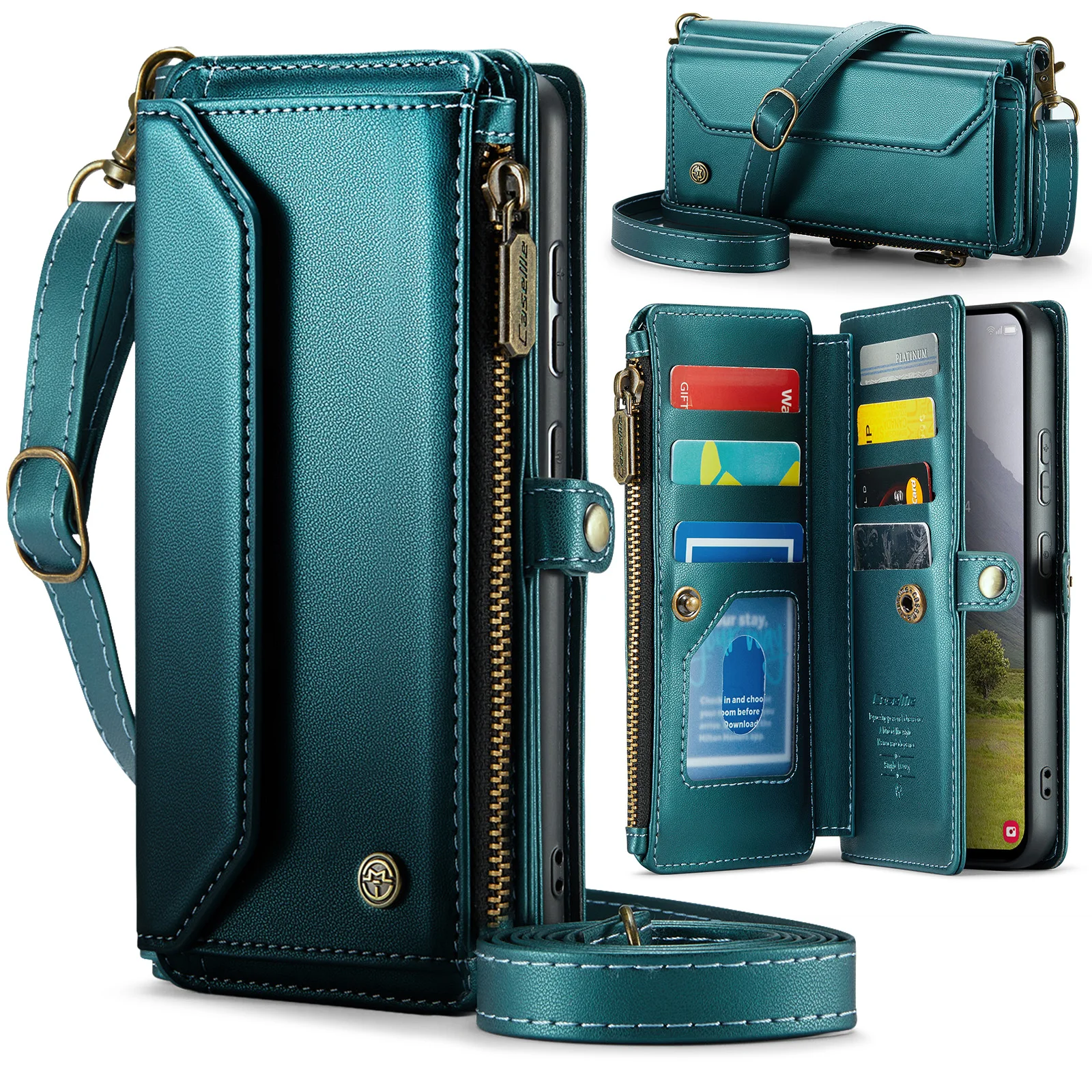 

Lanyard Leather Zipper Wallet Card Solt Case For Samsung Galaxy S25 Ultra S24 Plus Note 10 S24 S23 A36 A56 A36 Crossbody Cover