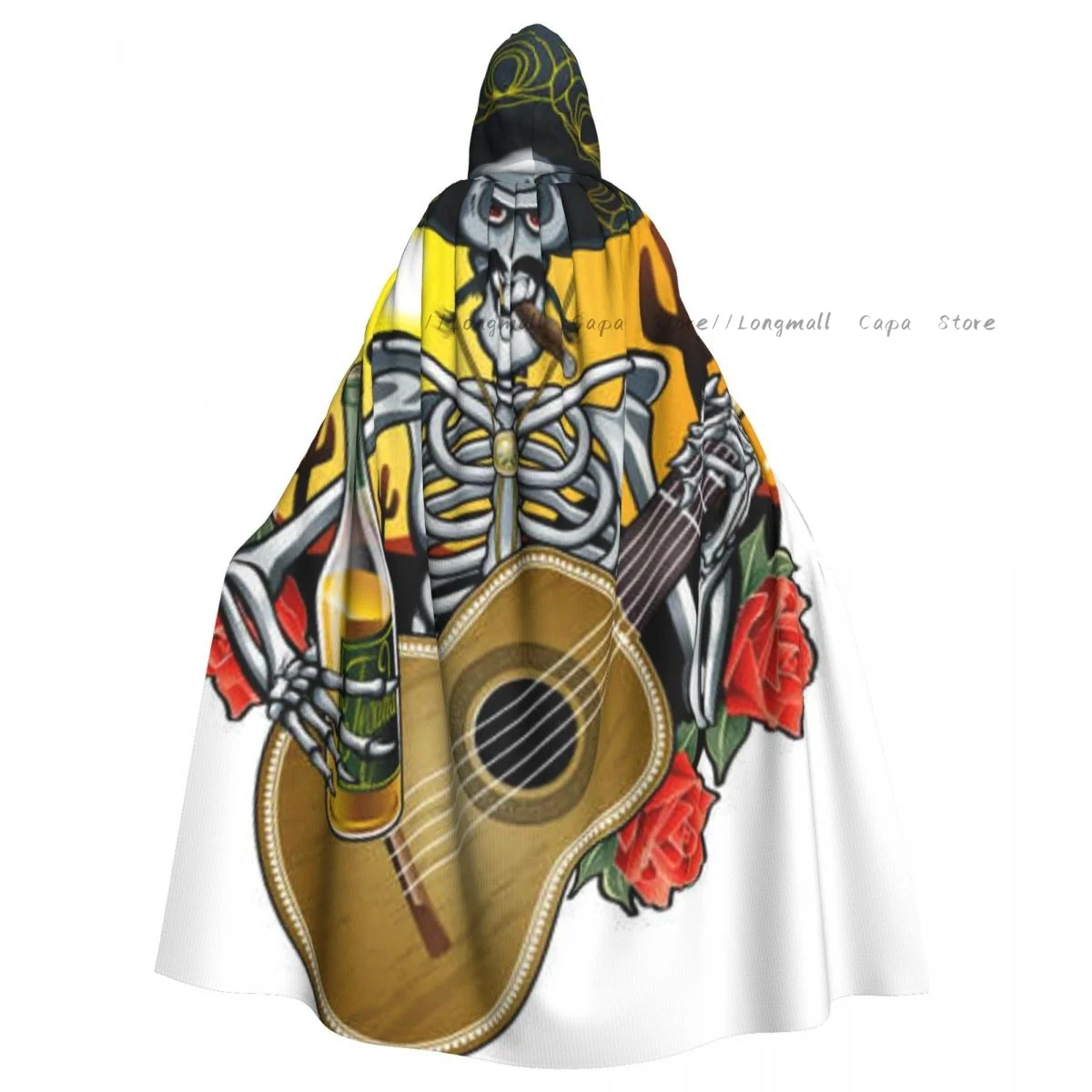 Adult Vampire Cape Hooded Robe Mexican Mariachi Skeleton Halloween Cloak Full Length Cosplay