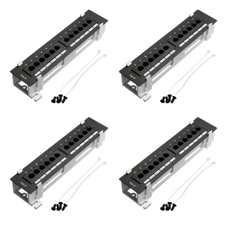 m51k-4x-network-tool-kit-12-port-cat6-patch-panel-rj45-networking-wall-mount-rack-with-surface-wall-mount-bracket