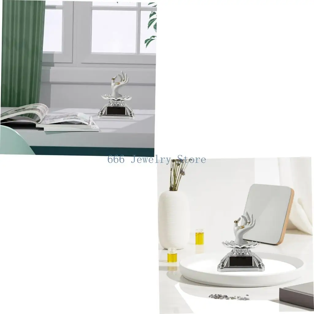 F2TD Solar Flower Jewelry Display Stand 360 Rotating Tray With LED Lighting Accessory for Rings Watches Store Showcases