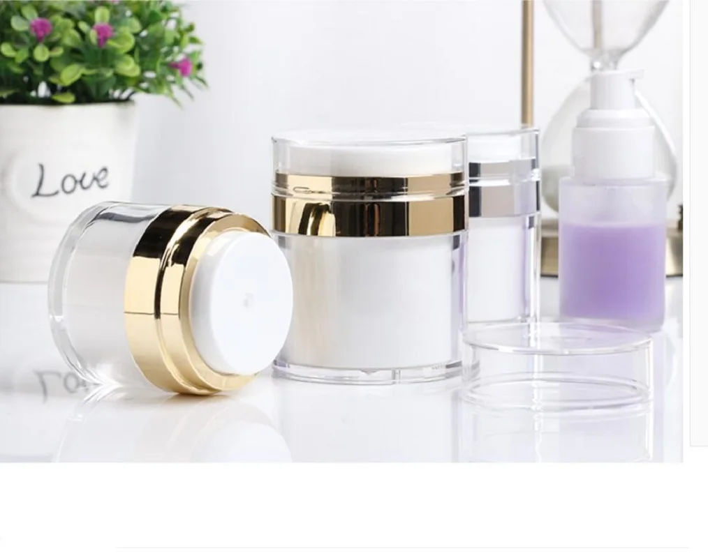 15g  white plastic acrylic jar pot tin gold rim essence moisture cream gel foundation lotion toner skin care cosmetic packing