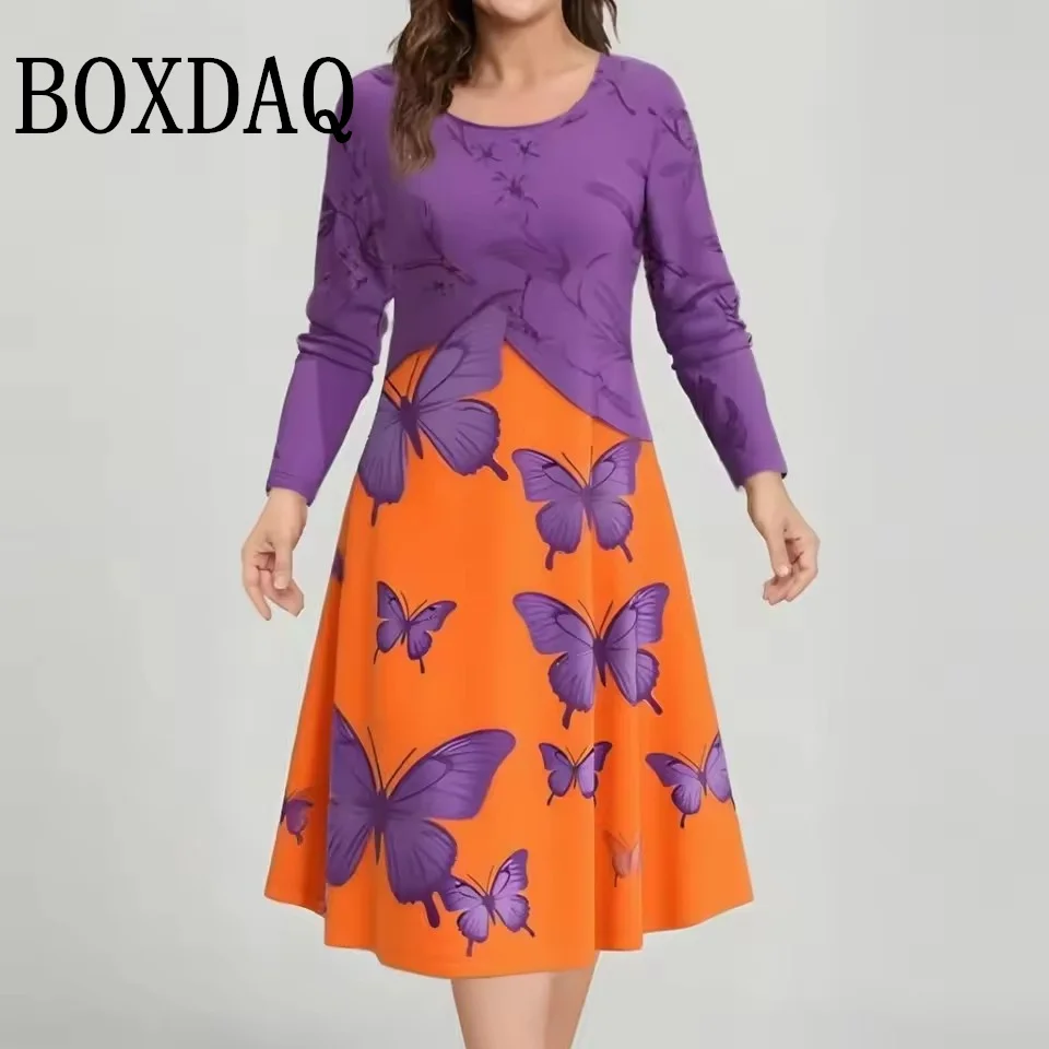 

Элегантные модные платья больших размеров с длинными рукавами для женщин, осень 202, свободное платье с бабочкой и 3D принтом, повседневная одежда больших размеров 9XL