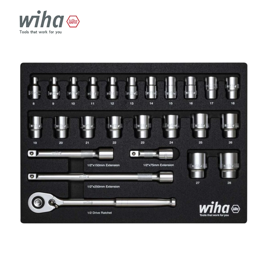 

Wiha Ratchet Wrench Set 1/2 Inch 26 Pieces Including Foam Insert Socket Ratchet Torque Wrench NO.44740