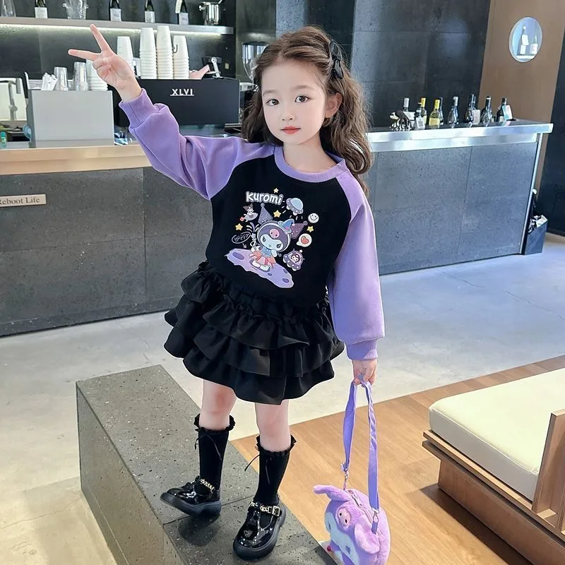 Kawaii Kuromi Sanrio لطيف الكرتون هوديي كعكة تنورة طالب رياضية طويلة الأكمام قميص سترة طالب هدايا عيد ميلاد للأطفال