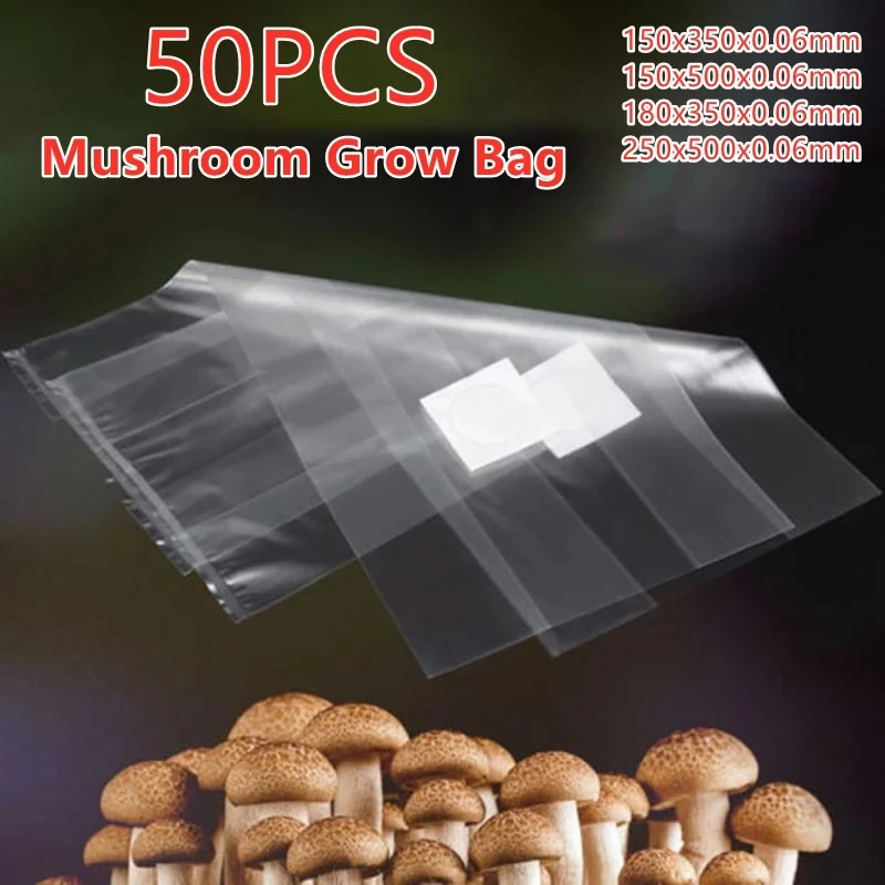 Bolsa de cultivo de hongos de PVC, 50 Uds., sustrato de alta temperatura, suministros de jardín pre sellables para hongos, bolsas de cultivo de hongos