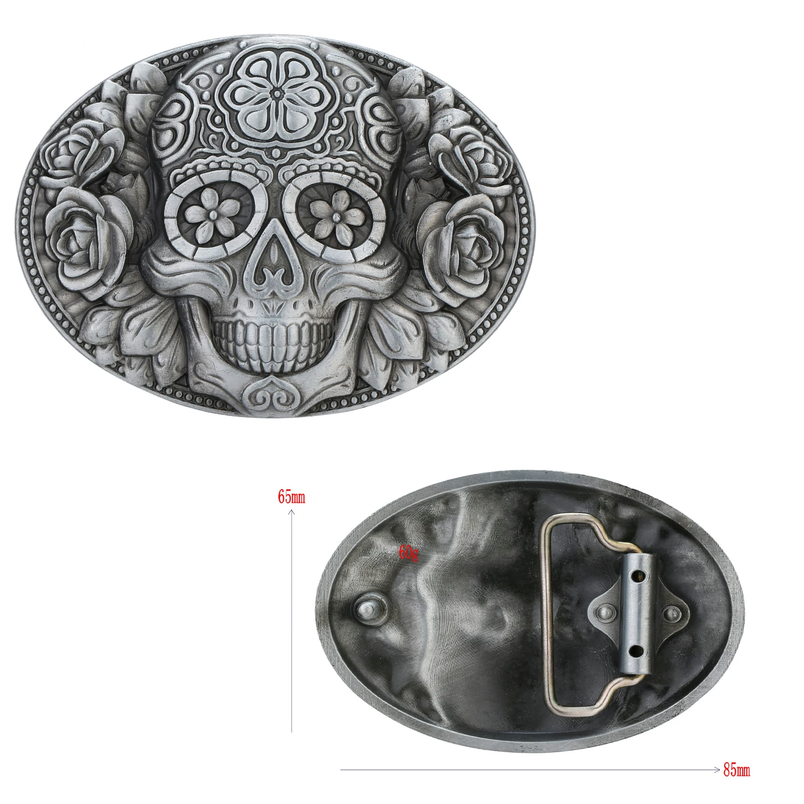 Western Cowboy Zinc Alloy New Flower Ghost Skull Head Engrave Men\'s Belt Buckle