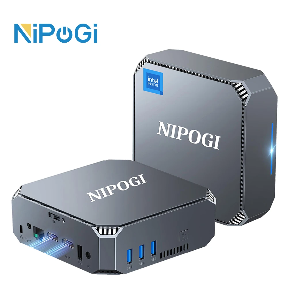 NIPOGI AK2Plus Mini PC Intel 12th Gen N100 DDR4 16GB 512GB Windows 11 Gaming Computer 4K 60Hz HDMI VGA Mini Desktop PC