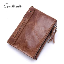 CONTACT'S Genuine Leather Wallets for Men Card Holder Zip Coin Purses Luxury Designer Casual Men Wallet Money Clip Men's Wallets