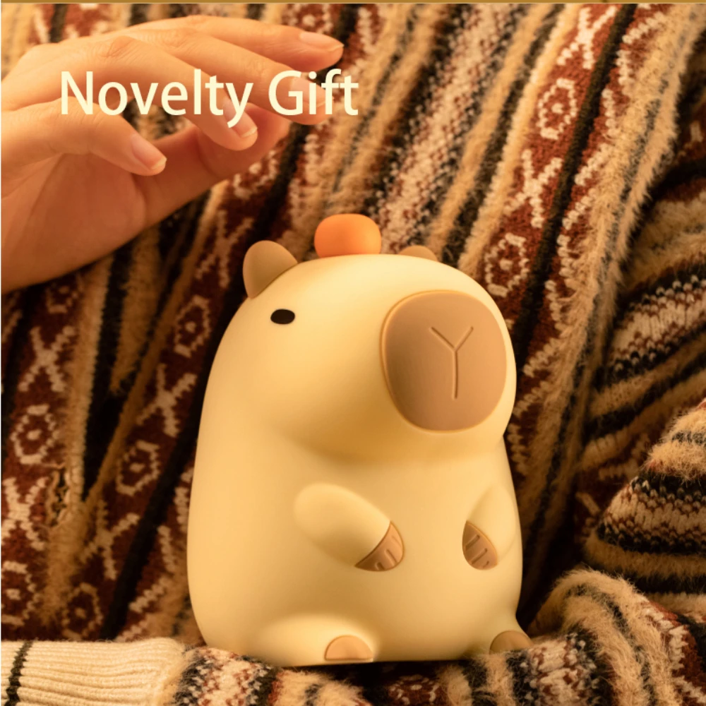 Cute Silicone Capybara Night Light Children\'s Nightlight Gift USB Rechargeable Animal Touch Bedside Slepp Lamp Timing Function