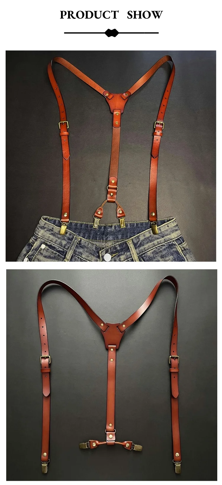 2*115Cm Leather Suspenders Men 4-Clip Y-Back Retro Suspenders Adjustable Suspenders Women's Pants Braces Apparel Accessories