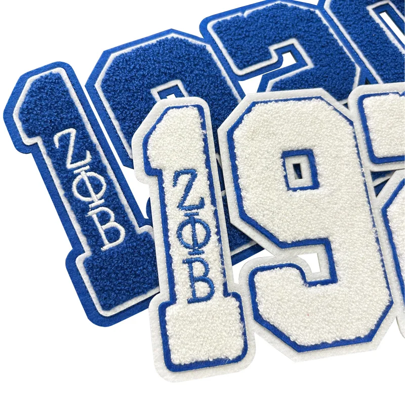 Zeta Phi Beta Sorority Chenille Iron on Patch for University Jacket, Blue and White Finner, 1920, 11 in x 5.5 in