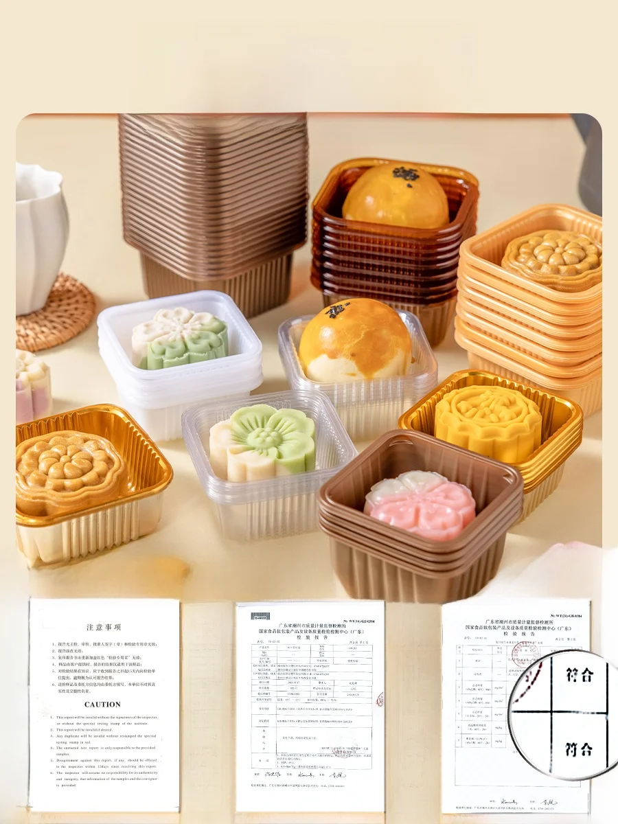 Scatola per paaging Mooncake in plastica Thiened con vassoio base trasparente een Torta di fagioli Pelle di ghiaccio 50g Quadrato rotondo interno per la cottura