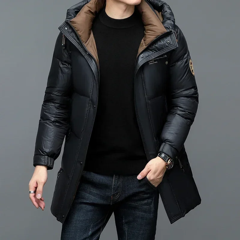 Yeae jaqueta masculina de inverno com capuz, roupas de grife, luxuosa, pato, leve, acolchoada, casaco longo