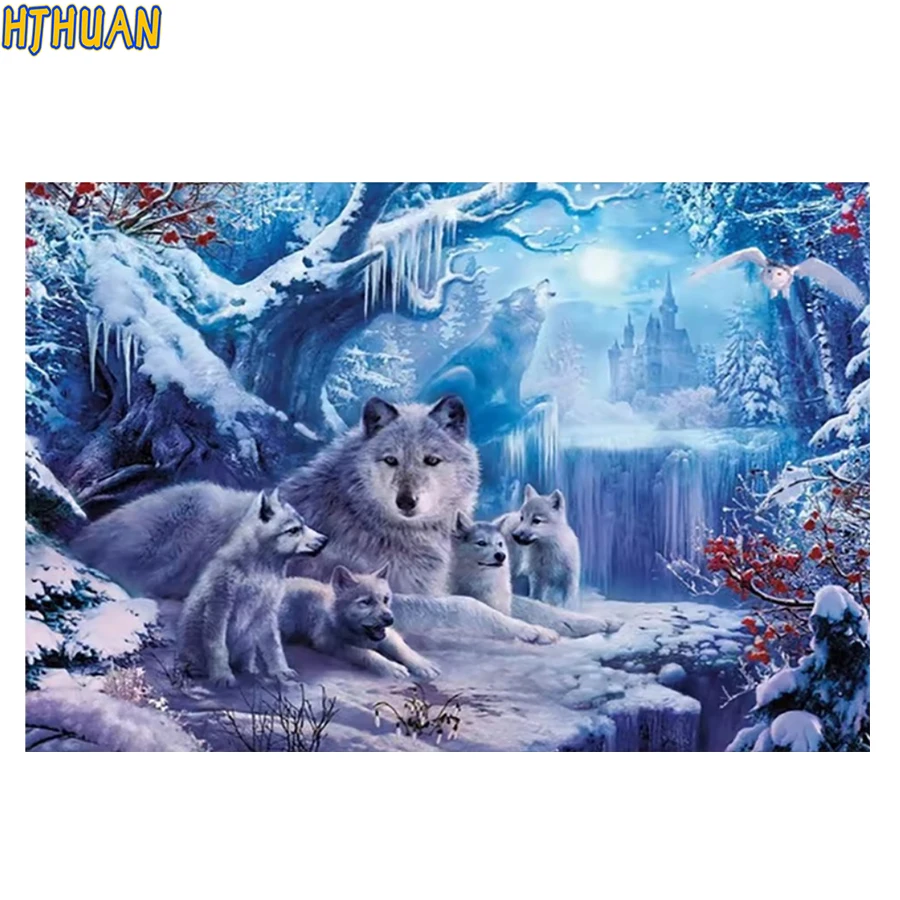 

Алмазная картина, зимнее животное, волк, полная круглая квадратная дрель, мозаика, вышивка крестиком, настенные художественные фотографии, украшение дома, подарок на день рождения
