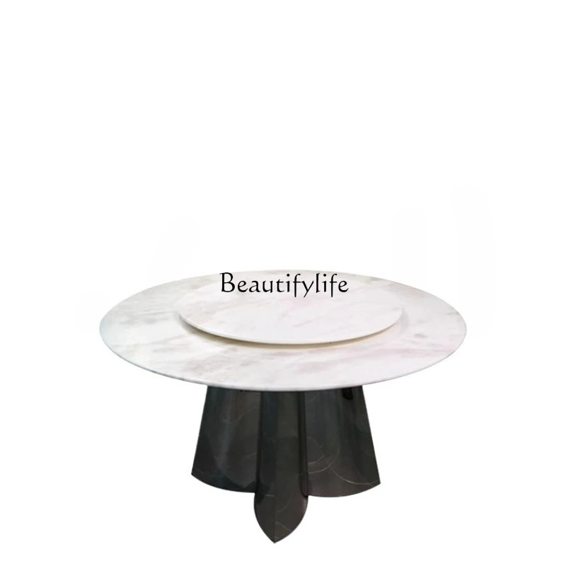 

Italian light luxury natural white marble dining table premium luxury stone