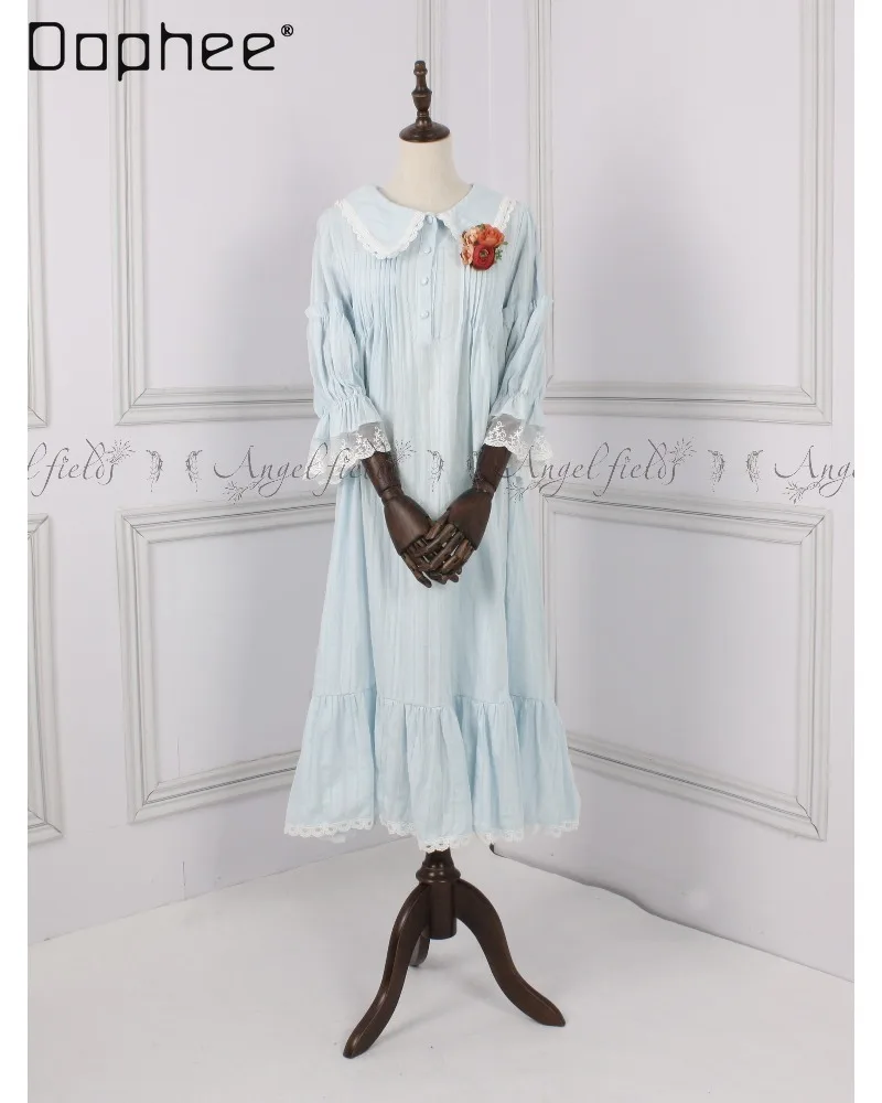 French Country-style Baby Girl Frilly Dress Lace Sleeves Patchwork Floral Lace Fabric Loose Comfortable Casual Women Homewear