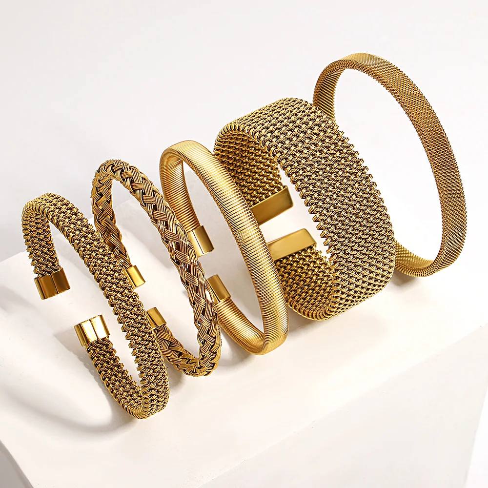 Pulsera de Acero Inoxidable Chapada en Oro Vintage para Mujer y Hombre, Brazalete Grueso Exquisito, Joyería Impermeable