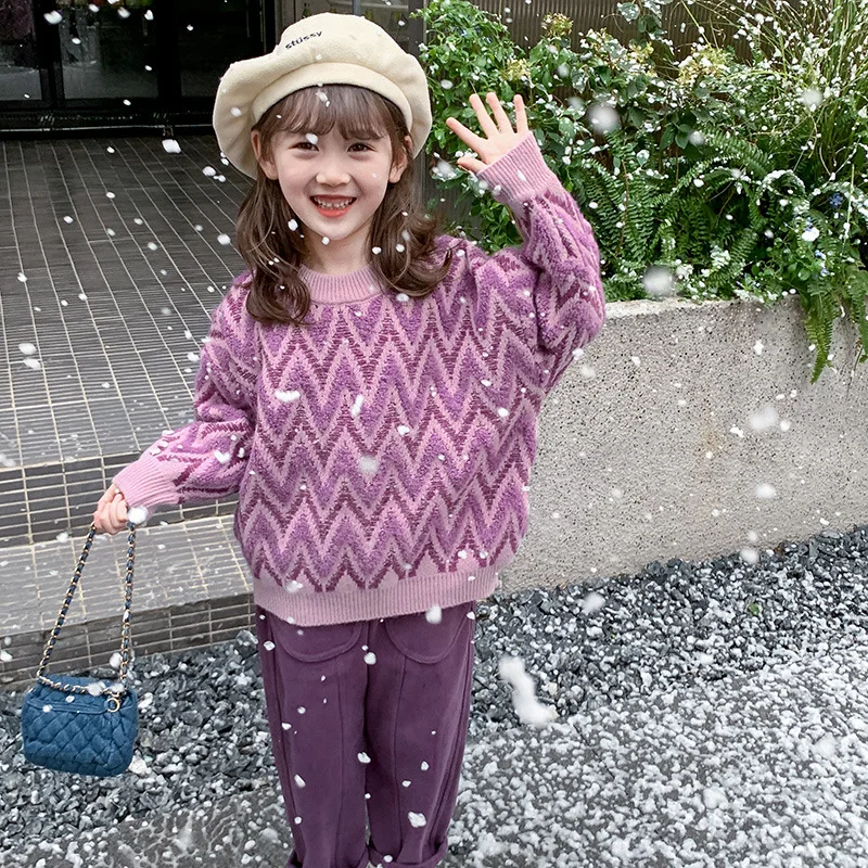 

Baby Girl Clothes Sweater Winter Tops New Western Style Children Thickened Autumn Knitwear Bottom Pullovers Teenage Girls