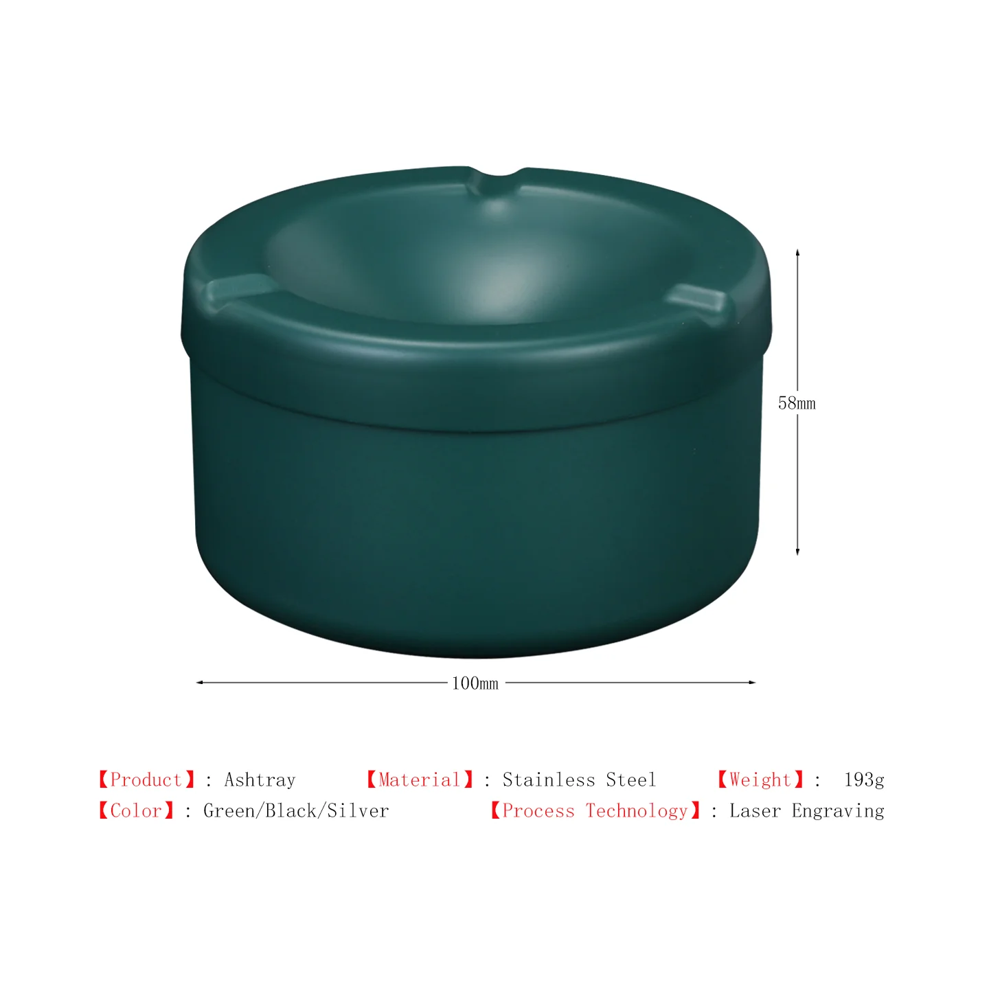 Stainless Steel Ashtray With Lid Personalized Custom LOGO Green Metal Cigarette Windproof Ash Tray Holder Smoking Gift For Man