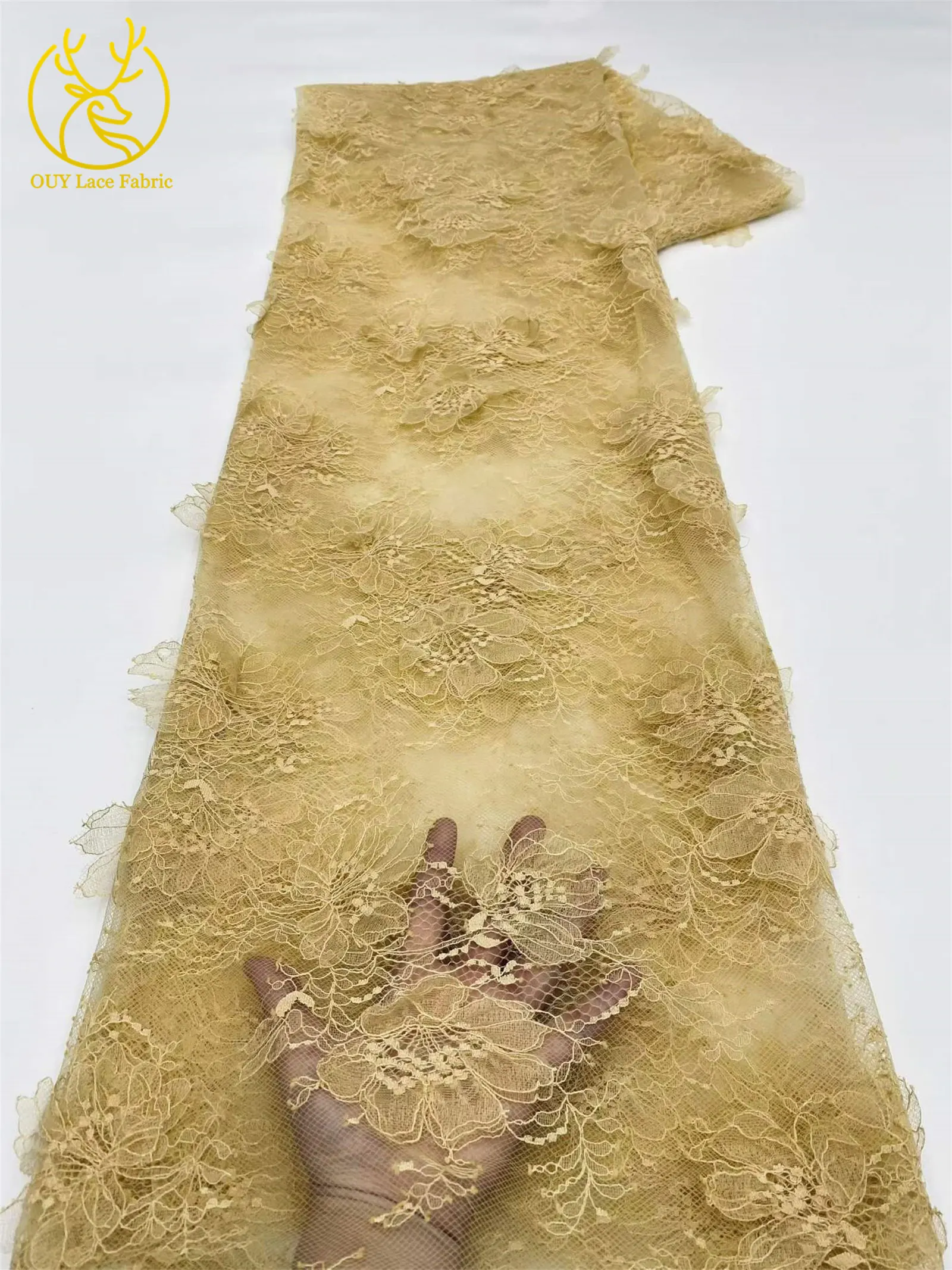 3D-Blumen-Stickerei-Tüll-Spitzenstoff, hochwertige französische Netzspitze mit Perlen, nigerianische Pailletten-Spitze für Hochzeitskleider zum Nähen – Detail 16