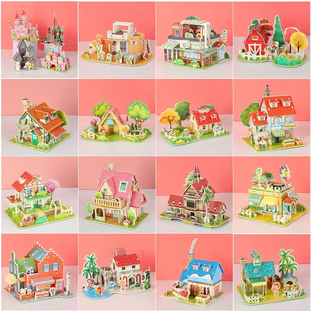 Paper Jigsaw Building 3D Puzzle 3D Puzzle Assembly Building Blocks DIY House Model Puzzle Handmade DIY Paper Card Jigsaw