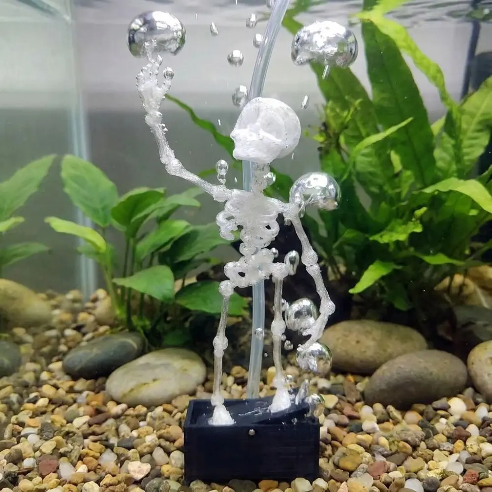 3D Printed Dancing Skeleton Aquarium Bubbler Plastic Air Driven Dynamic Skeleton Bubbler Gothic with Air Tube
