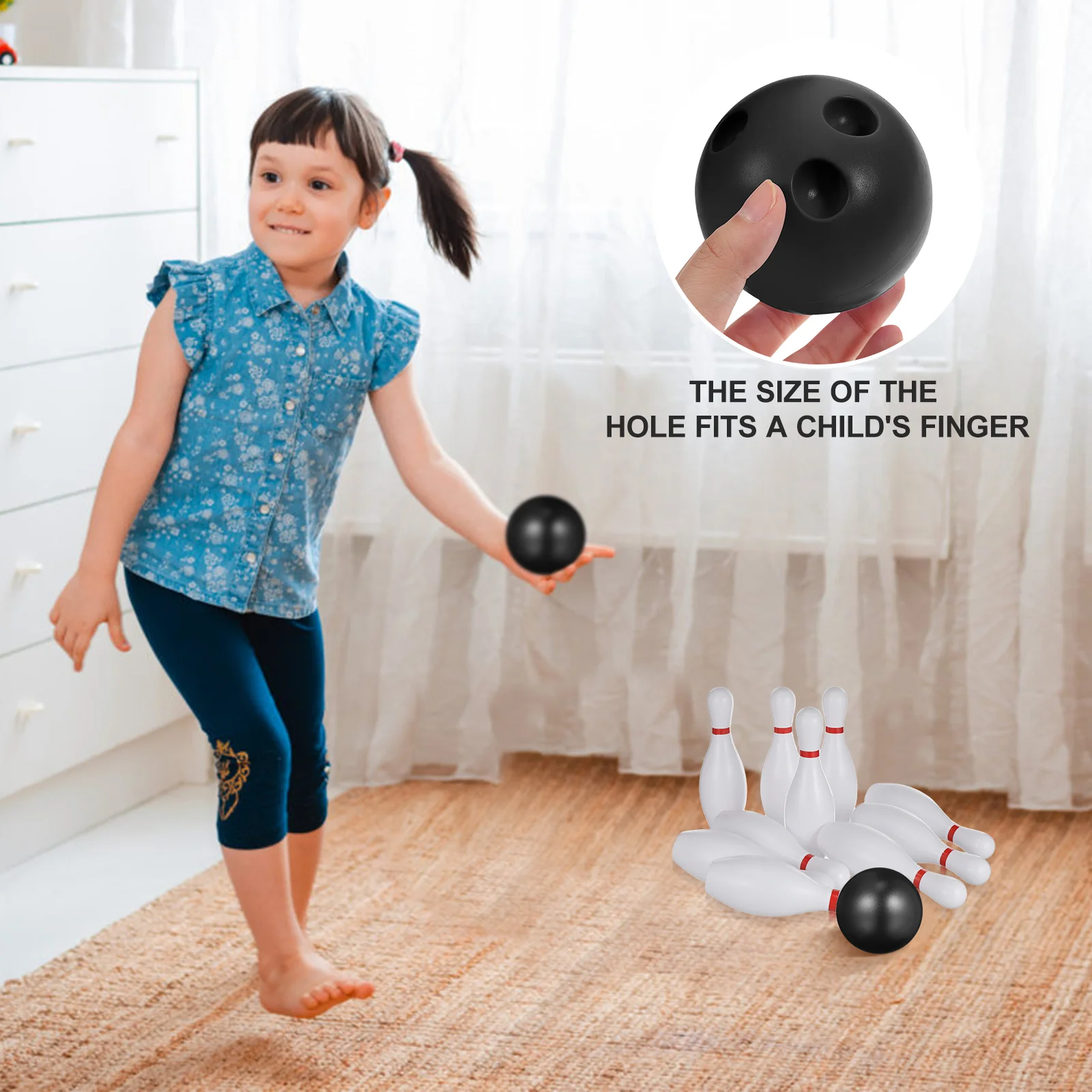 15CM Bowling Toy Set Kids Sports Game Preschool Black Plastic Outdoor Indoor Play Hand Eye Coordination Skill Building Toy