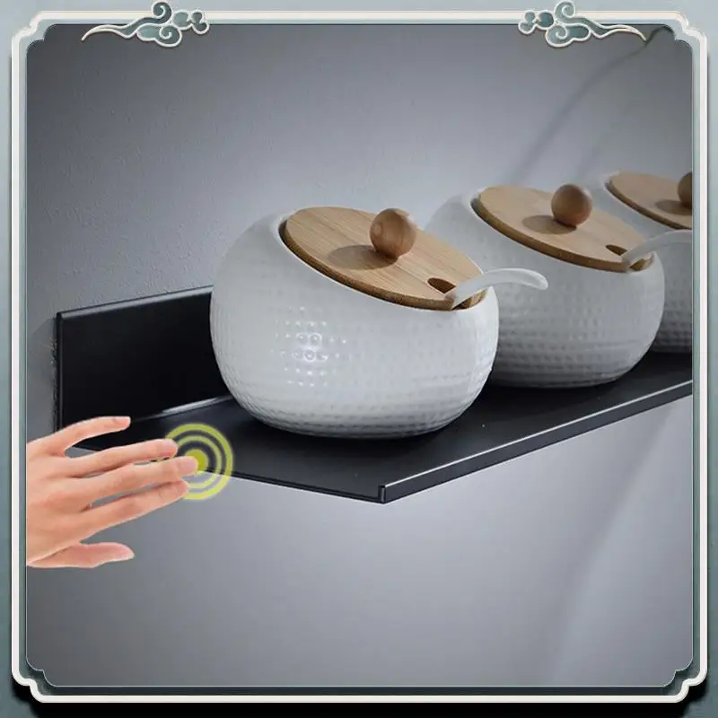 

Durable Floating Wall Shelf Black For Kitchen Bathroom Storage Rack Mirror Metal Shower Corner Shelves Organizer Cabinet Home