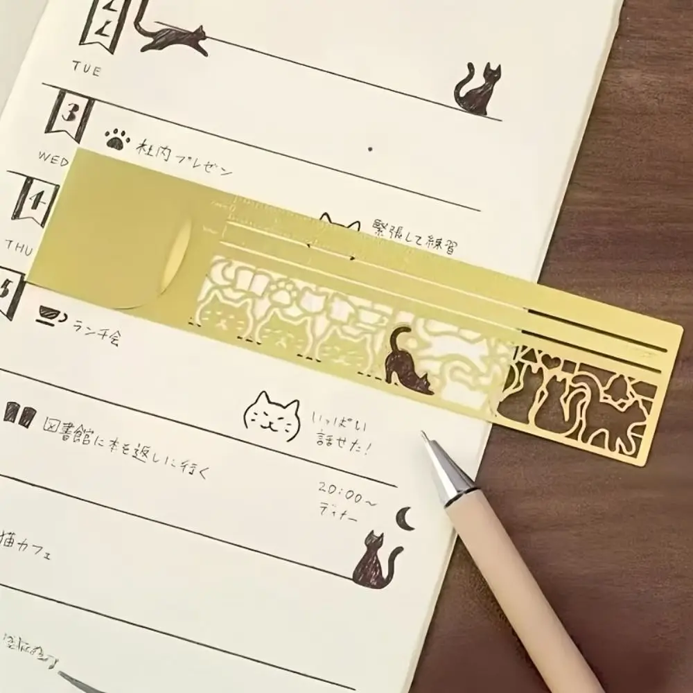 cat-pattern-double-sided-bookmark-multifunctional-diary-planning-book-note-cat-template-ruler-gifts-stationery-tool-students