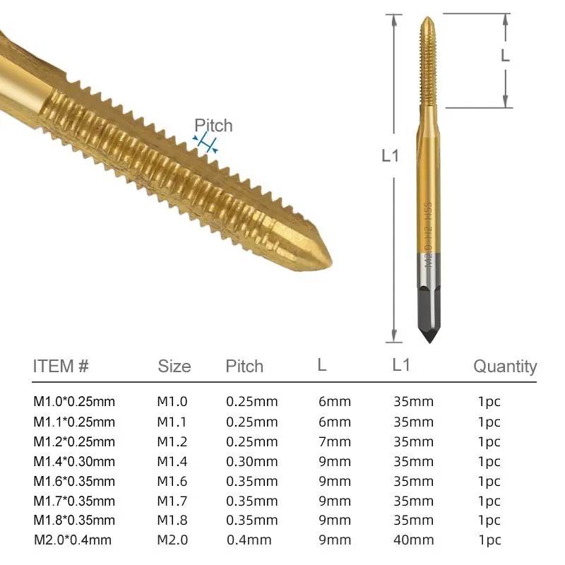 M1-M10 HSS Screw Thread Tap 6542 Titanium Coated Straight Flute Thread Tap Hand Tools