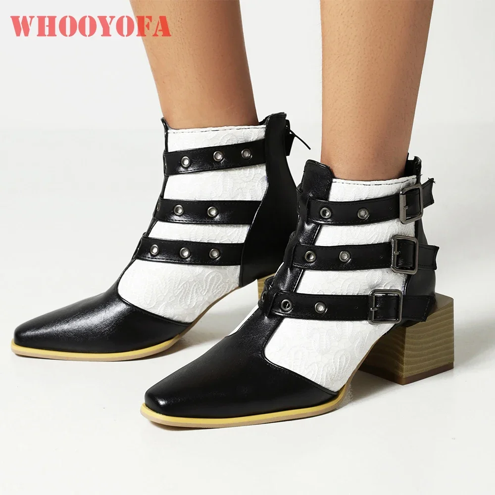 

Winter Fashion White Black Women Ankle Riding Boots High Heels Elegant Lady Motorcycle Shoes Plus Big Size 10 43 46 48